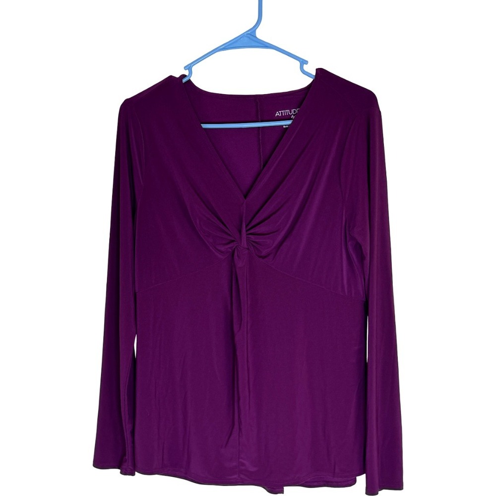 Attitudes by Renee Como Jersey Top Womens Small‎ Berry Purple Knot Front A662790